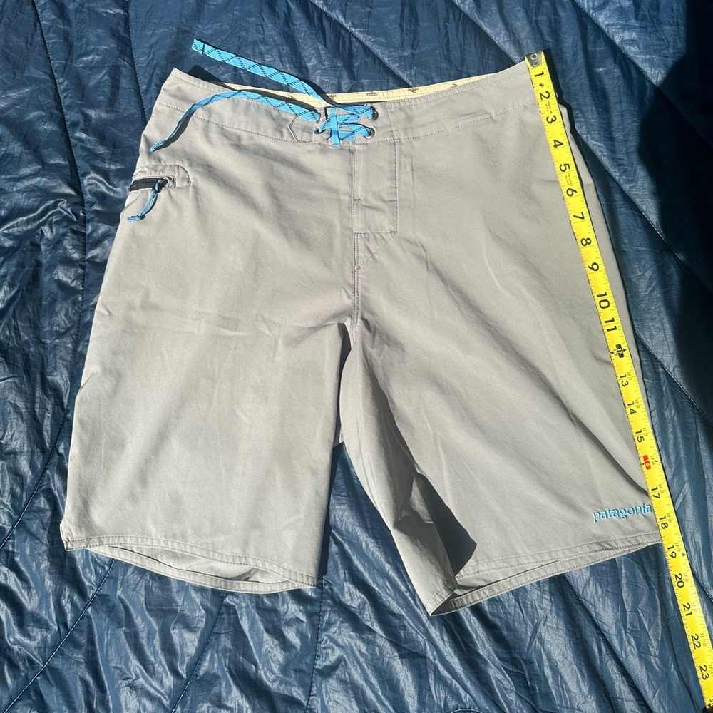 Patagonia Gray Board Shorts with Blue Accents